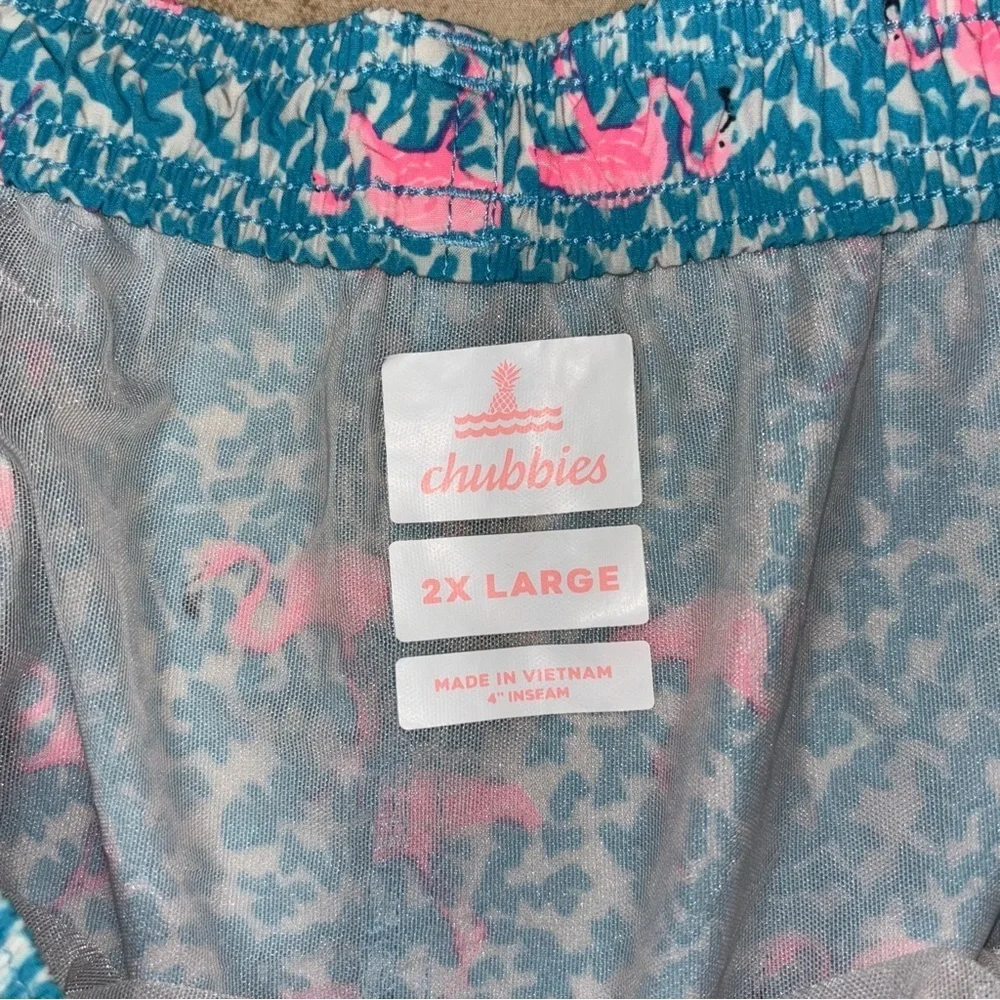 Chubbies Flamingos Swim Shorts Size 2XL  Blue Print 4” inseam